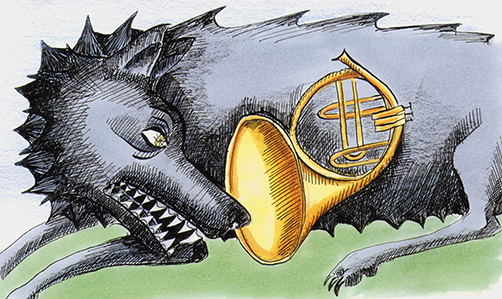 lobo e instrumento viento metal